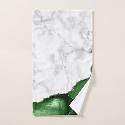 Hunter Green Agate Silver Glitter White Marble Bad Handdoek (Handdoek)