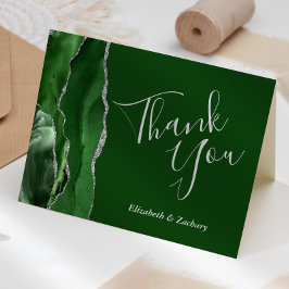 Hunter Green Agate Silver Wedding Bedankt Kaart
