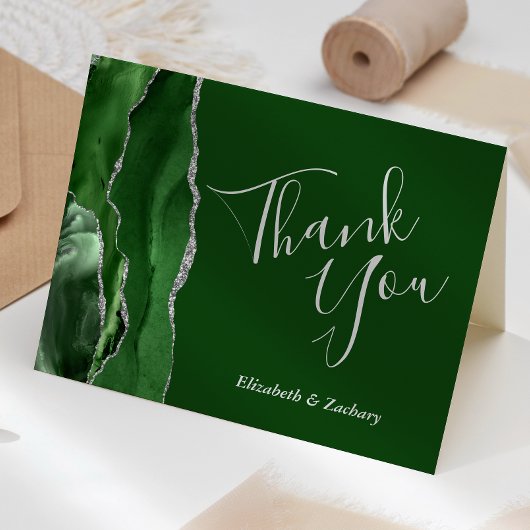 Hunter Green Agate Silver Wedding Bedankt Kaart