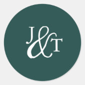 Hunter Green Ampersand Monogram Weddenschap Ronde Sticker (Voorkant)