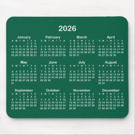 Hunter Green and White 2026 Calendar Muismat
