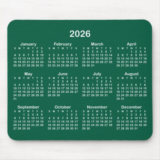 Hunter Green and White 2026 Calendar Muismat (Voorkant)