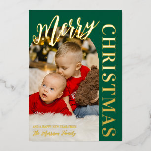 Hunter Green Arch Foto Vrolijk Kerstgoud Folie Feestdagenkaart