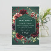 Hunter Green Baroque Flora Wedding Kaart (Staand voorkant)