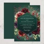 Hunter Green Baroque Flora Wedding Kaart (Voorkant / Achterkant)