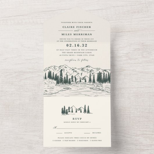 Hunter Green | Bergketch Weddenschap All In One Uitnodiging (Binnen)