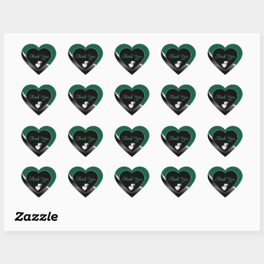 Hunter Green Black Hearts Wavy Silver Thank You Hart Sticker (Vel)