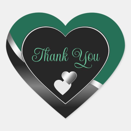 Hunter Green Black Hearts Wavy Silver Thank You Hart Sticker (Voorkant)