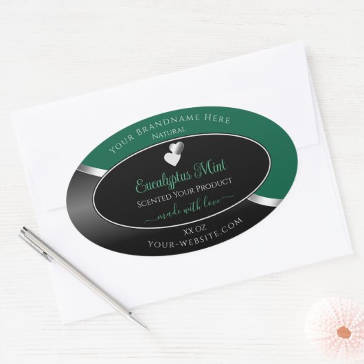 Hunter Green Black Wavy Silver Heart Product Label (Envelop)