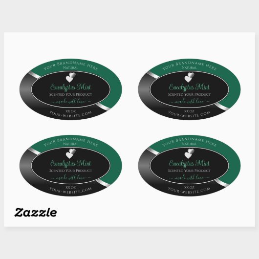 Hunter Green Black Wavy Silver Heart Product Label (Vel)