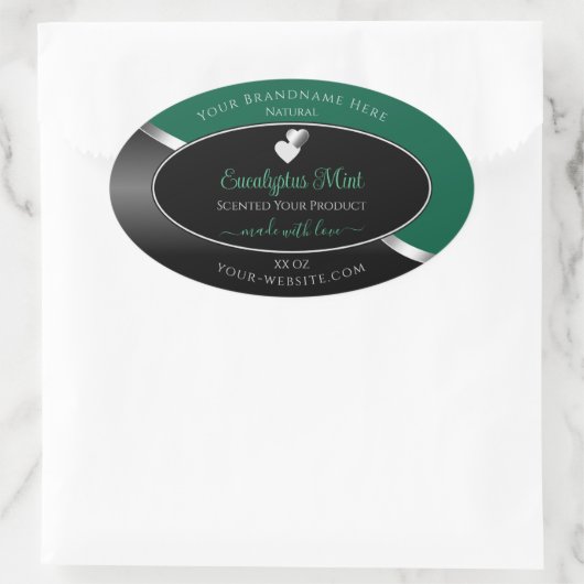 Hunter Green Black Wavy Silver Heart Product Label (Tas)