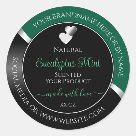 Hunter Green Black Wavy Silver Heart Product Label (Voorkant)