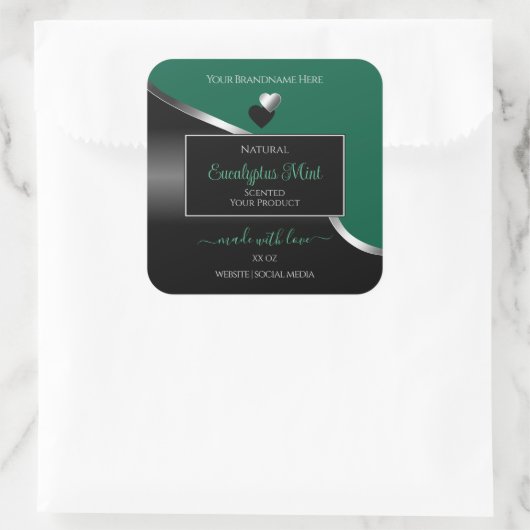 Hunter Green Black Wavy Silver Heart Product Label (Tas)