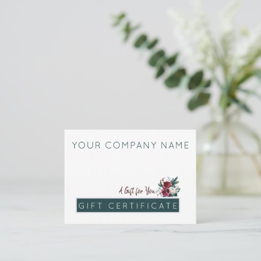 Hunter Green Bourgondië Kerstcadeaubon Visitekaartje (Staand voorkant)