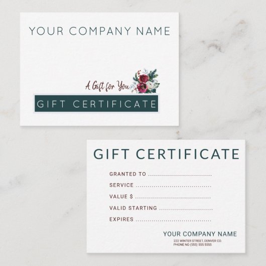 Hunter Green Bourgondië Kerstcadeaubon Visitekaartje (Voorkant / Achterkant)