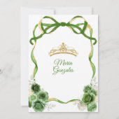 Hunter Green Bow Princess Gold Crown Quinceañera Kaart (Achterkant)