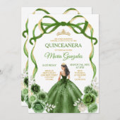 Hunter Green Bow Princess Gold Crown Quinceañera Kaart (Voorkant / Achterkant)