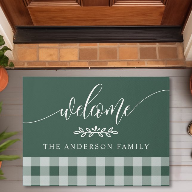 Hunter Green Buffalo Check Welcome Personated Deurmat (Creator heeft geüpload)