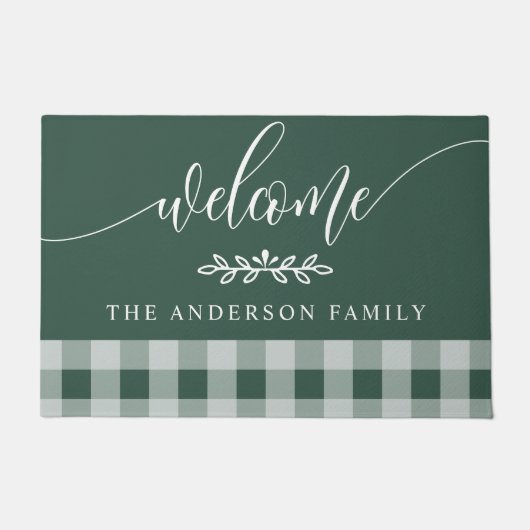Hunter Green Buffalo Check Welcome Personated Deurmat (Voorkant)
