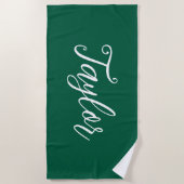 Hunter Green Chic Customized Handwritten Script Strandlaken (Voorkant)