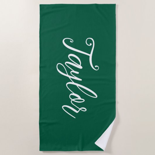 Hunter Green Chic Customized Handwritten Script Strandlaken (Voorkant)