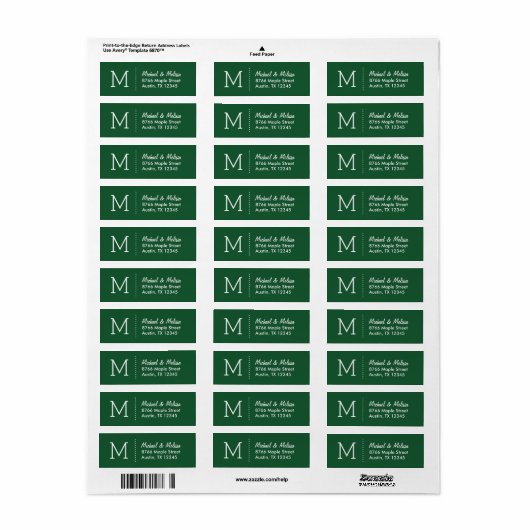 Hunter Green Custom Monogram Etiket (Full Sheet)