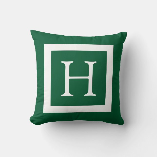 Hunter Green Custom Monogram Kussen (Voorkant)