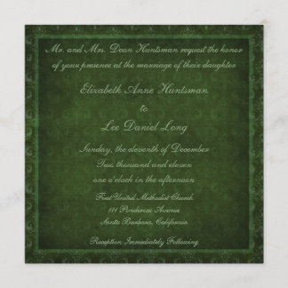 Hunter Green Damask Wedding Invitations Kaart