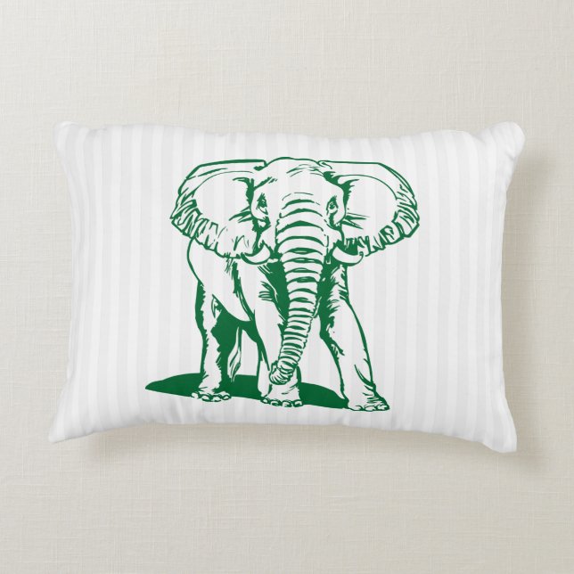 Hunter Green Elephant Line Drawing Accent Pi Kussen (Achterkant)