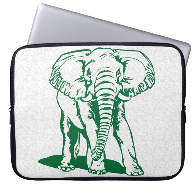 Hunter Green Elephant Line Drawing Laptop Sleeve (Voorkant)