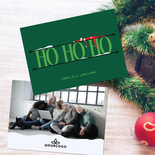 Hunter Green Elf Shenanigans Corporate Christmas Feestdagenkaart