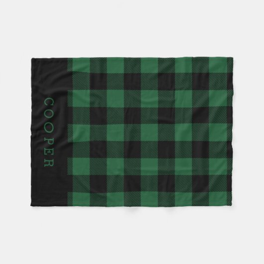 Hunter Green en Black Buffalo Check Monogram Fleece Deken (Voorkant (Horizontaal))