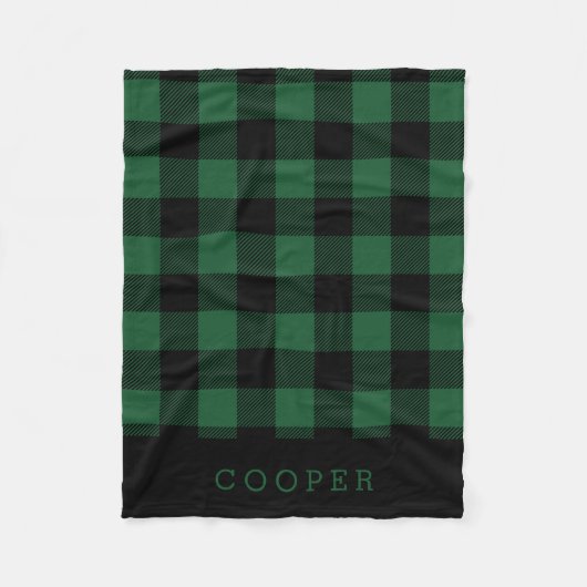 Hunter Green en Black Buffalo Check Monogram Fleece Deken (Voorkant)