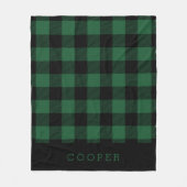 Hunter Green en Black Buffalo Check Monogram Fleece Deken (Voorkant)