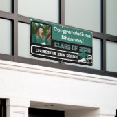 Hunter Green en Black Vinyl Afstuderen Spandoek (Buitenkant Gebouw)