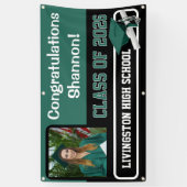 Hunter Green en Black Vinyl Afstuderen Spandoek (Verticaal)