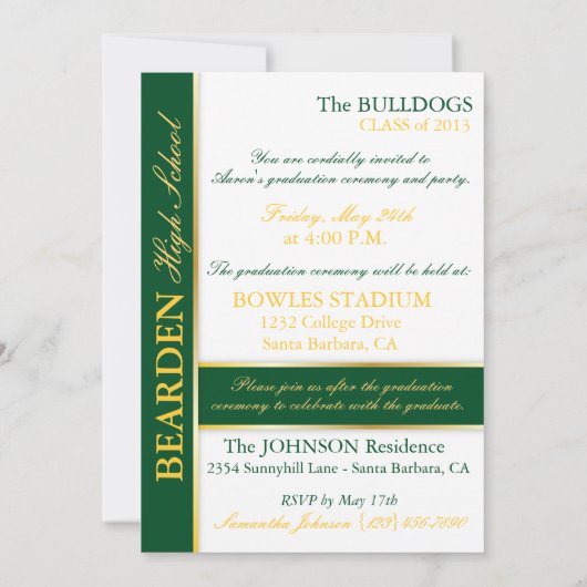 Hunter Green en Gold Photo Invitation E Kaart (Achterkant)