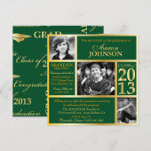 Hunter Green en Gold Photo Invitation H Kaart (Voorkant / Achterkant)