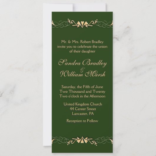 Hunter Green en Gold Wedding Invitation Kaart (Voorkant)