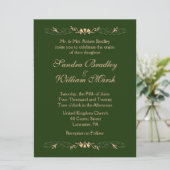 Hunter Green en Gold Wedding Invitation Kaart (Staand voorkant)