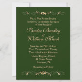Hunter Green en Gold Wedding Invitation Kaart (Voorkant)