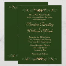 Hunter Green en Gold Wedding Invitation