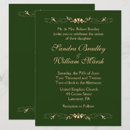 Hunter Green en Gold Wedding Invitation Kaart