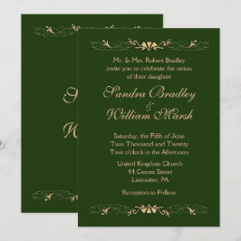 Hunter Green en Gold Wedding Invitation Kaart