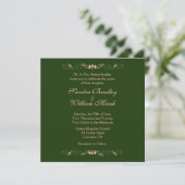 Hunter Green en Gold Wedding Invitation Kaart (Staand voorkant)