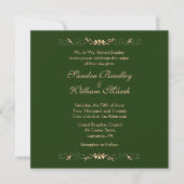 Hunter Green en Gold Wedding Invitation Kaart (Voorkant)