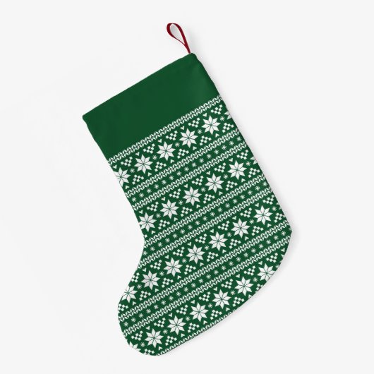 Hunter Green en White Fair Isle Monogram Kleine Kerstsok (Achterkant (Hangend))