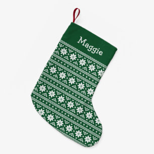 Hunter Green en White Fair Isle Monogram Kleine Kerstsok