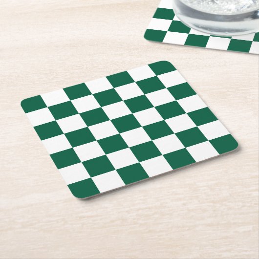 Hunter Green en White geruit Kartonnen Onderzetters (Schuin)