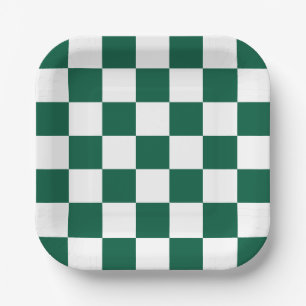 Hunter Green en White geruit Papieren Bordje